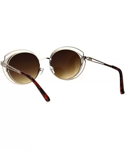 Womens Sunglasses Round Oval Textured Double Metal Frame UV 400 - Gold (Brown) - CI18GYCL5WA $7.21 Oval