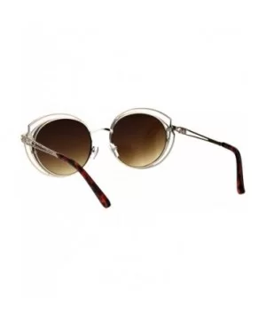 Womens Sunglasses Round Oval Textured Double Metal Frame UV 400 - Gold (Brown) - CI18GYCL5WA $7.21 Oval