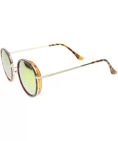 Classic Dapper Side Cover Colored Mirror Lens Round Sunglasses 52mm - Tortoise-gold / Orange Mirror - CB12I21RLK7 $7.33 Round