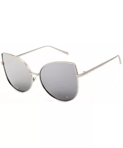 Women UV400 Mirror Cat eye Sunglasses Lady Sport Driving Glasses Eyewear - Silver - CW182EMLYRK $4.99 Semi-rimless