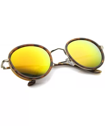 Classic Dapper Side Cover Colored Mirror Lens Round Sunglasses 52mm - Tortoise-gold / Orange Mirror - CB12I21RLK7 $7.33 Round