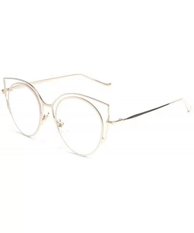 Womens Fashion Round Metal Cut-Out Clear Lens Cat Sunglasses - Gold-clear - CP12O5DRZZY $7.58 Oval