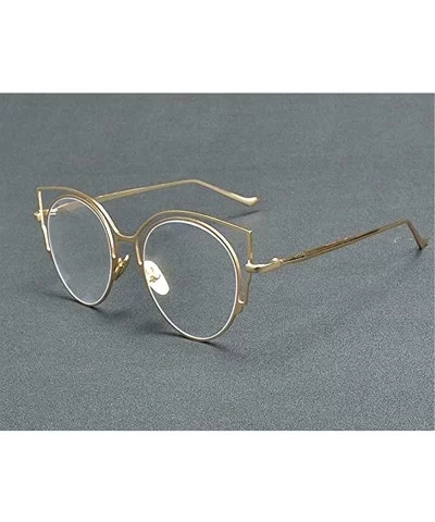 Womens Fashion Round Metal Cut-Out Clear Lens Cat Sunglasses - Gold-clear - CP12O5DRZZY $7.58 Oval