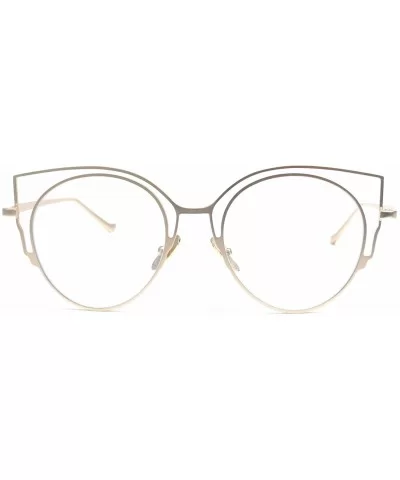 Womens Fashion Round Metal Cut-Out Clear Lens Cat Sunglasses - Gold-clear - CP12O5DRZZY $7.58 Oval