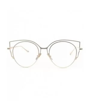 Womens Fashion Round Metal Cut-Out Clear Lens Cat Sunglasses - Gold-clear - CP12O5DRZZY $7.58 Oval