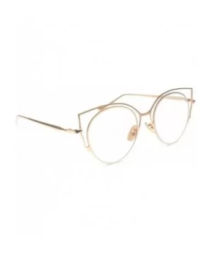 Womens Fashion Round Metal Cut-Out Clear Lens Cat Sunglasses - Gold-clear - CP12O5DRZZY $7.58 Oval