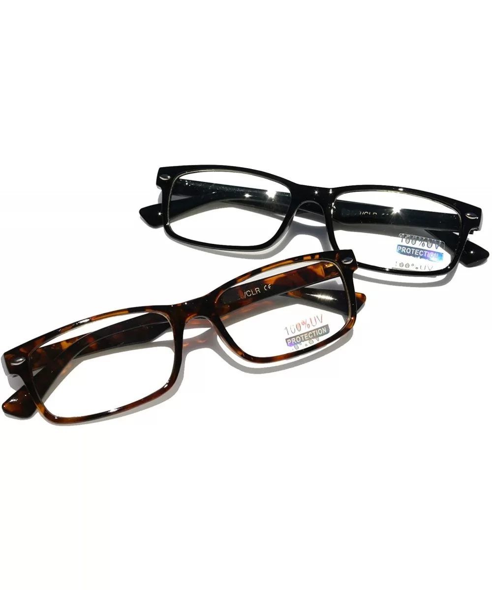 Casual Fashion Horned Rim Rectangular Frame Clear Lens Eye Glasses - 2 Pair Black&tortoise - CM11QCHKN3L $8.08 Rimless