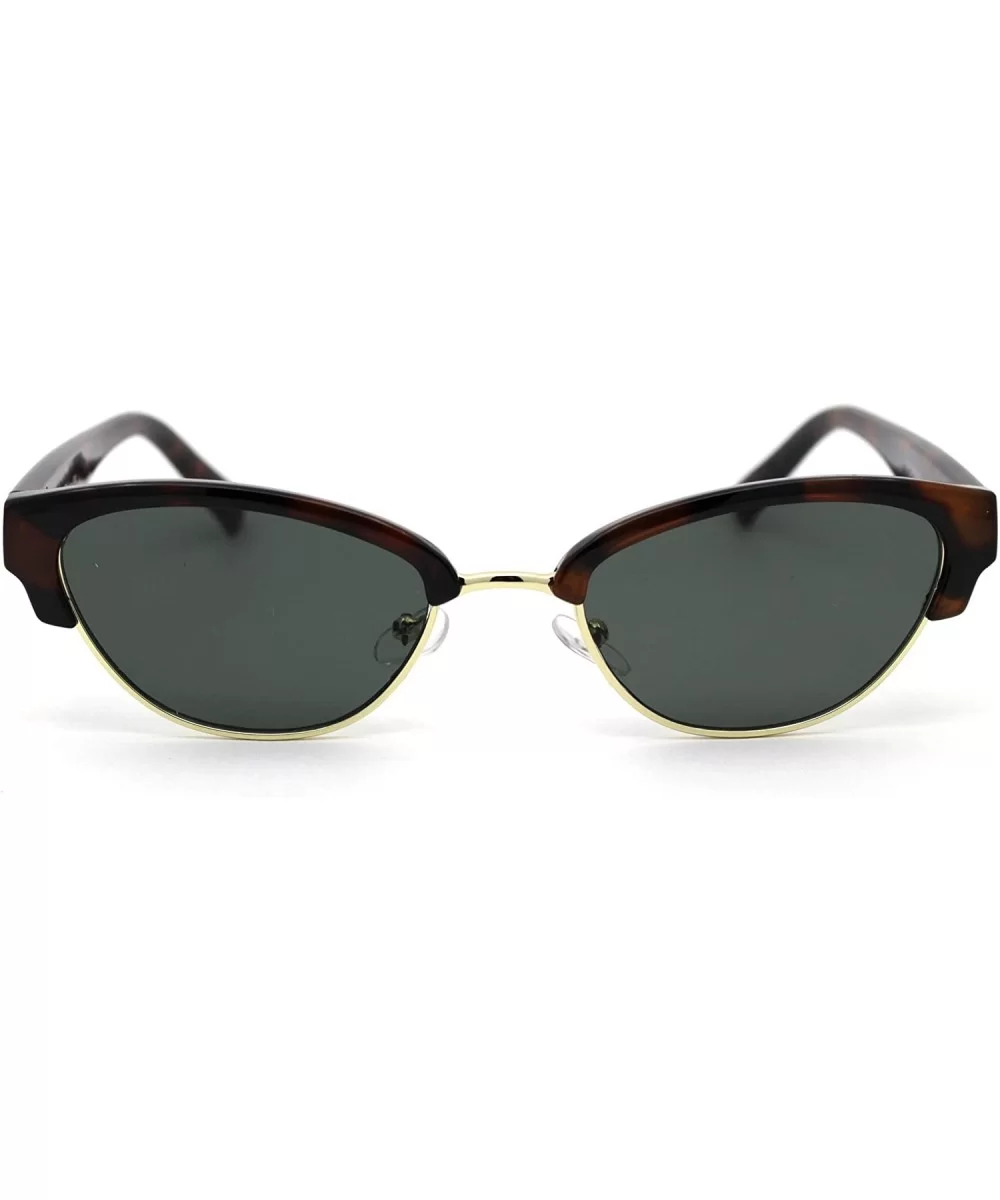 Womens Narrow Oval Half Rim Hipster DJ Sunglasses - Gold Tortoise Green - CP1950UUQWX $9.09 Oval