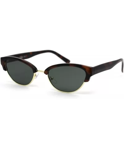 Womens Narrow Oval Half Rim Hipster DJ Sunglasses - Gold Tortoise Green - CP1950UUQWX $9.09 Oval