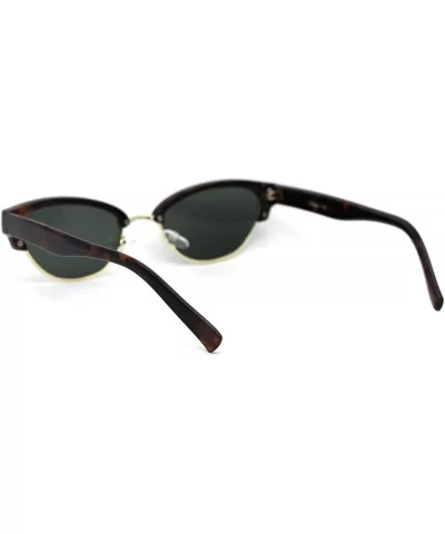 Womens Narrow Oval Half Rim Hipster DJ Sunglasses - Gold Tortoise Green - CP1950UUQWX $9.09 Oval