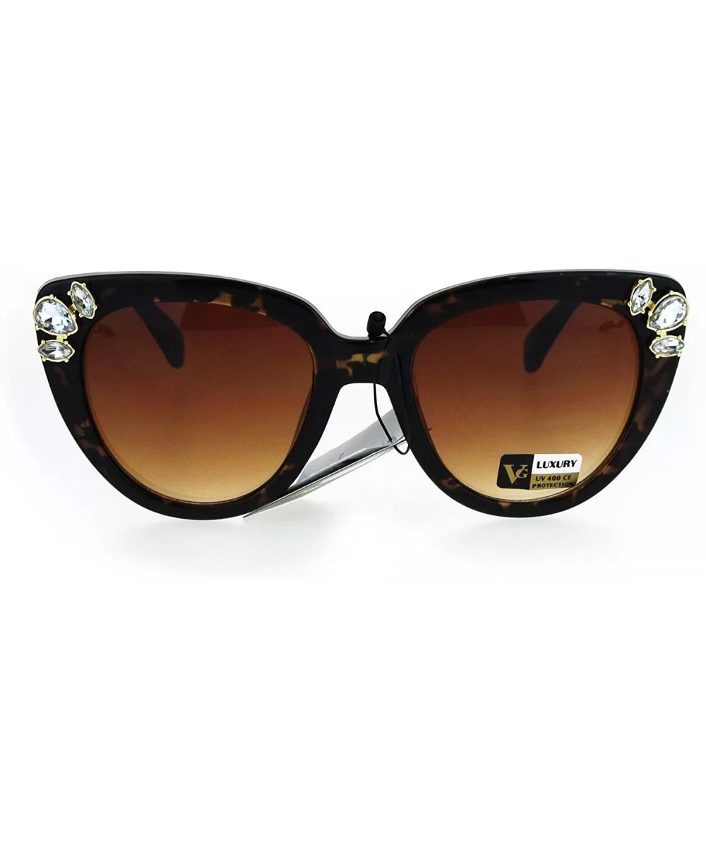 Large Rhinestone Bling Iced Womens Cat Eye Designer Sunglasses - Brown Tortoise - CS17XXNH6GY $8.15 Cat Eye