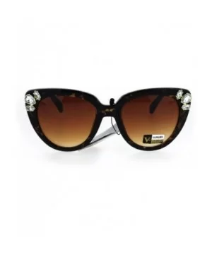 Large Rhinestone Bling Iced Womens Cat Eye Designer Sunglasses - Brown Tortoise - CS17XXNH6GY $8.15 Cat Eye