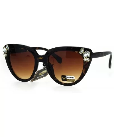 Large Rhinestone Bling Iced Womens Cat Eye Designer Sunglasses - Brown Tortoise - CS17XXNH6GY $8.15 Cat Eye