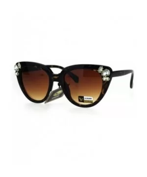 Large Rhinestone Bling Iced Womens Cat Eye Designer Sunglasses - Brown Tortoise - CS17XXNH6GY $8.15 Cat Eye