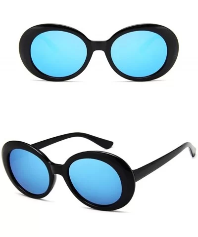 Plastic Bold Oval Frame Novelty Goggle Eye Round Sunglasses - Black+blue - CZ189OQO4HN $6.43 Oval