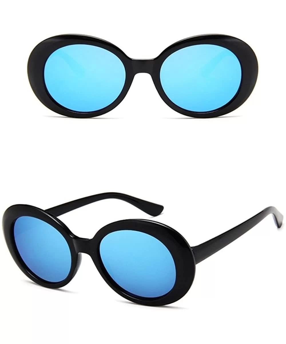 Plastic Bold Oval Frame Novelty Goggle Eye Round Sunglasses - Black+blue - CZ189OQO4HN $6.43 Oval