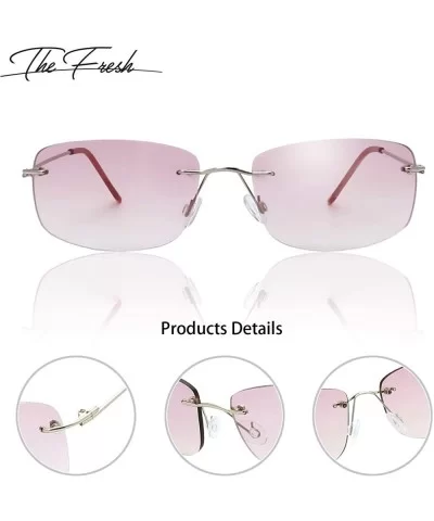 Minimalist Small Rectangular Sunglasses Clear Eyewear Spring Hinge - Gift Box Package - CP18AYSTERY $8.39 Semi-rimless