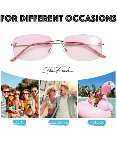 Minimalist Small Rectangular Sunglasses Clear Eyewear Spring Hinge - Gift Box Package - CP18AYSTERY $8.39 Semi-rimless