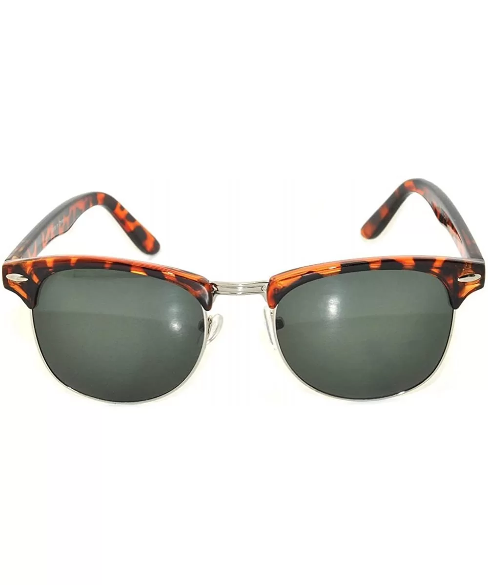 Retro Half Frame Horned Rim Sunglasses Colored Lens for Mens or Womens - 1 Leopard-silver Green - CO11QDOF38N $6.70 Wayfarer