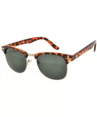 Retro Half Frame Horned Rim Sunglasses Colored Lens for Mens or Womens - 1 Leopard-silver Green - CO11QDOF38N $6.70 Wayfarer