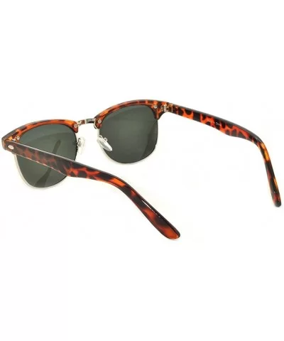 Retro Half Frame Horned Rim Sunglasses Colored Lens for Mens or Womens - 1 Leopard-silver Green - CO11QDOF38N $6.70 Wayfarer