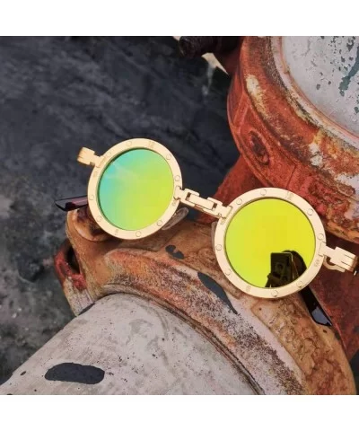 Classic Gothic Steampunk Sunglasses Round Metal Glasses Vintage UV400 Eyewear Shades - C6 Gold Mirror - CZ197Y7DU2I $32.49 Round