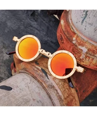 Classic Gothic Steampunk Sunglasses Round Metal Glasses Vintage UV400 Eyewear Shades - C6 Gold Mirror - CZ197Y7DU2I $32.49 Round