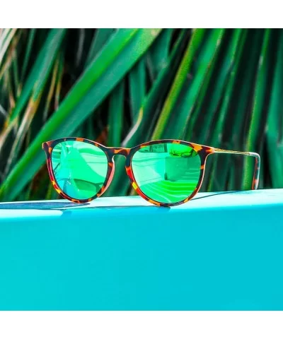 Round Retro Polarized Lens Classic Sunglasses for Women - Tortoise Frame / Mirror Green Lens - C118M5Z96S2 $24.24 Round