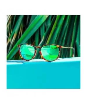 Round Retro Polarized Lens Classic Sunglasses for Women - Tortoise Frame / Mirror Green Lens - C118M5Z96S2 $24.24 Round