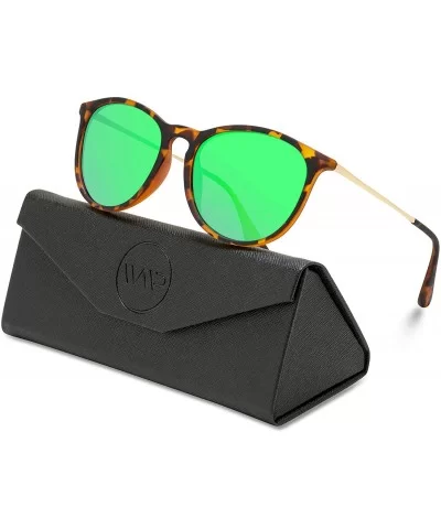 Round Retro Polarized Lens Classic Sunglasses for Women - Tortoise Frame / Mirror Green Lens - C118M5Z96S2 $24.24 Round