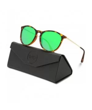 Round Retro Polarized Lens Classic Sunglasses for Women - Tortoise Frame / Mirror Green Lens - C118M5Z96S2 $24.24 Round