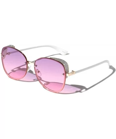 Butterfly Brow Side Glitter Shield Lens Sunglasses - Pink - CF1973I9HZH $9.64 Rimless