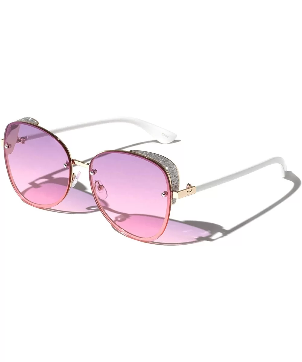 Butterfly Brow Side Glitter Shield Lens Sunglasses - Pink - CF1973I9HZH $9.64 Rimless