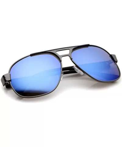 Modern Flat Top Crossbar Mirror Lens Metal Square Aviator Sunglasses 59mm - Gunmetal-matte Black / Blue Mirror - CV12JP6FN6R ...