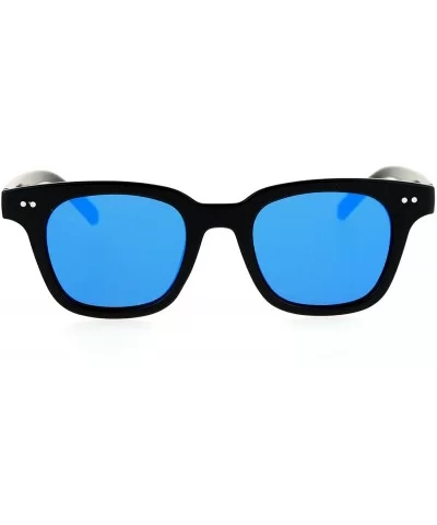 Small Snug Flat Color Mirror Retro Horned Rim Sunglasses - Shiny Black Blue - C712O4A1PY6 $10.26 Wayfarer