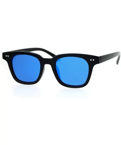 Small Snug Flat Color Mirror Retro Horned Rim Sunglasses - Shiny Black Blue - C712O4A1PY6 $10.26 Wayfarer