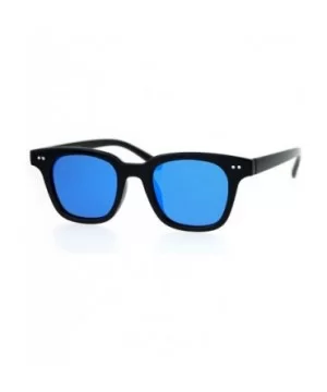 Small Snug Flat Color Mirror Retro Horned Rim Sunglasses - Shiny Black Blue - C712O4A1PY6 $10.26 Wayfarer