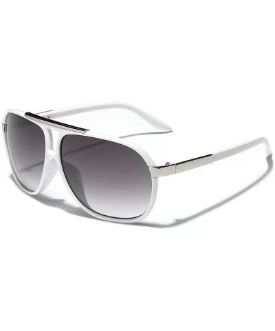 Classic 80s Fashion Aviator Sunglasses Retro Vintage Men's Women's Glasses - White - Silver - Gradient Smoke - CL11P3RDDUV $5...