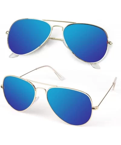 Sunglasses for Men Women Aviator Polarized Metal Mirror UV 400 Lens Protection - Gold Navy Blue - CE18Y7N5H02 $6.64 Aviator