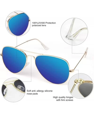 Sunglasses for Men Women Aviator Polarized Metal Mirror UV 400 Lens Protection - Gold Navy Blue - CE18Y7N5H02 $6.64 Aviator