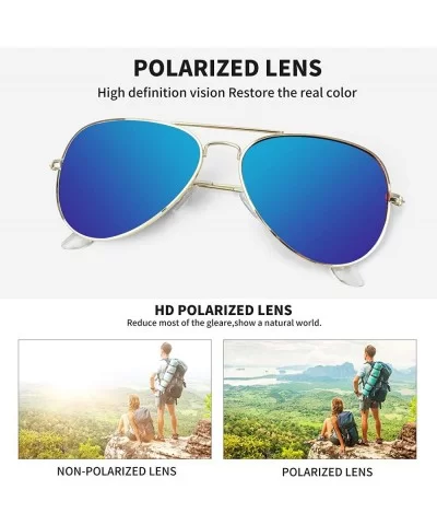 Sunglasses for Men Women Aviator Polarized Metal Mirror UV 400 Lens Protection - Gold Navy Blue - CE18Y7N5H02 $6.64 Aviator