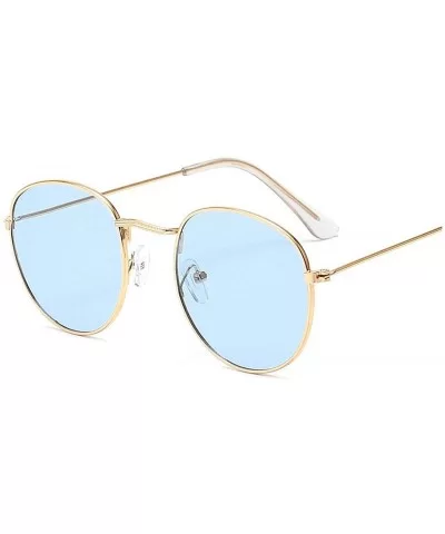 2019 Classic Small Frame Round Sunglasses Women/Men Er Alloy Mirror Sun Glasses Vintage Oculos - Gold Ocean Blue - CM198AICTQ...