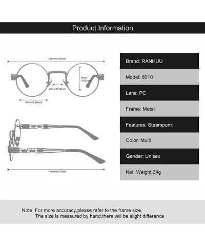 Steampunk Round Sunglasses for Men and Women John Lennon Glasses Circle Metal Eyewear - CW18T028L7C $10.08 Round