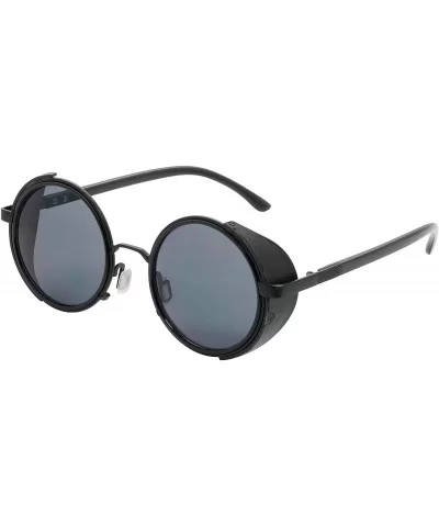 Vintage Steampunk Round Sunglasses Side Shields For Men Women - Black-black - CF18XW8YC0T $10.47 Goggle