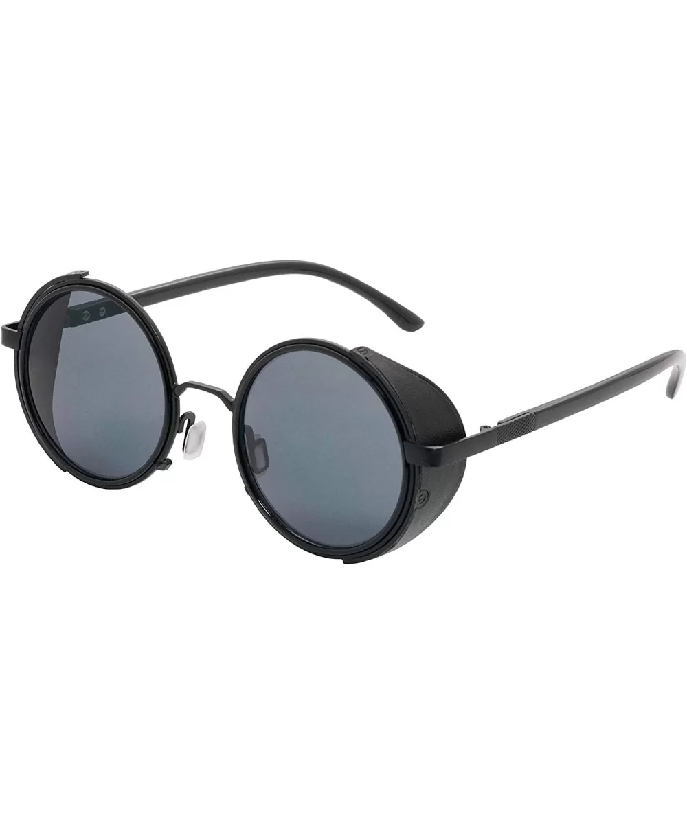 Vintage Steampunk Round Sunglasses Side Shields For Men Women - Black-black - CF18XW8YC0T $10.47 Goggle