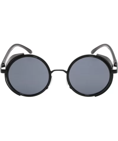 Vintage Steampunk Round Sunglasses Side Shields For Men Women - Black-black - CF18XW8YC0T $10.47 Goggle