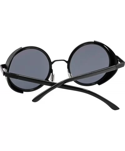 Vintage Steampunk Round Sunglasses Side Shields For Men Women - Black-black - CF18XW8YC0T $10.47 Goggle