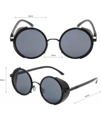 Vintage Steampunk Round Sunglasses Side Shields For Men Women - Black-black - CF18XW8YC0T $10.47 Goggle