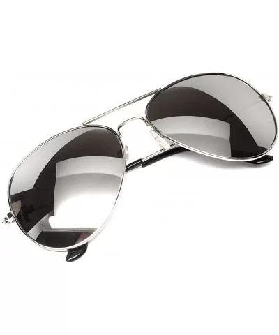 Clear Lens Aviator Eyeglasses - Silver- Silver Mirror - CY18DX6DCST $6.08 Sport