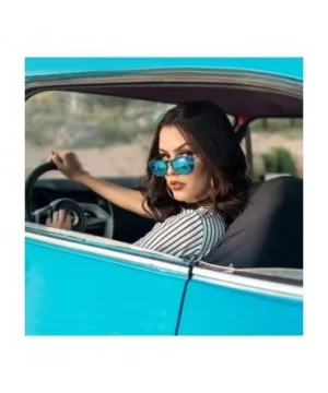 Polarized Sunglasses for Women Vintage Retro Round Mirrored Lens - Blue Leopard Frame Blue Lens - CC19CON3UU5 $12.75 Sport